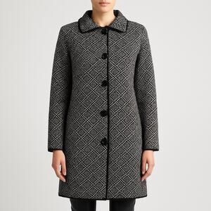 Bianca G. Made in Italy Jacquard Knit Sweater Coat L Black White Button Front